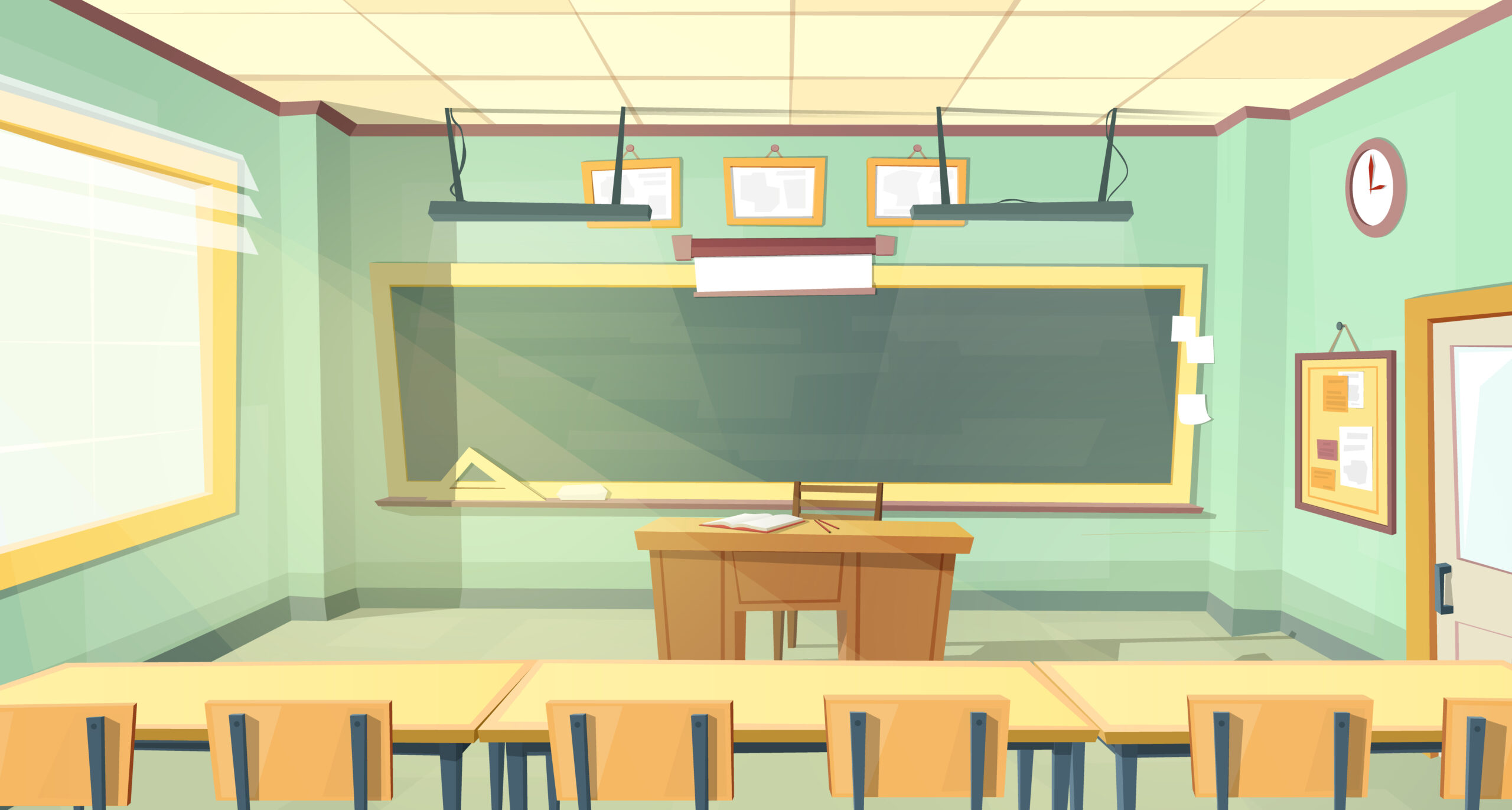 Vector cartoon illustration of college classroom
